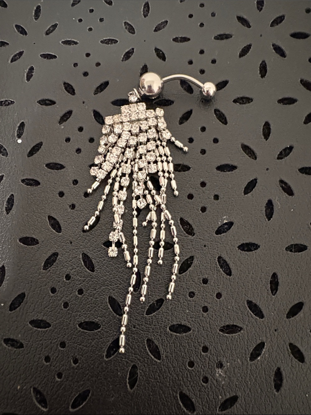 Elegant Silver-Tone Rhinestone Fringe Belly Ring